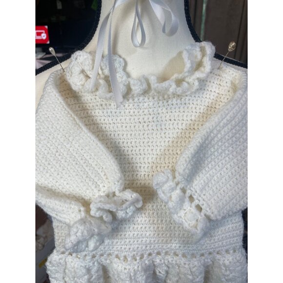 Vintage Long Christening Gown Baptism Dress Hand Made Crochet Handcrafted Baby - Picture 4 of 7